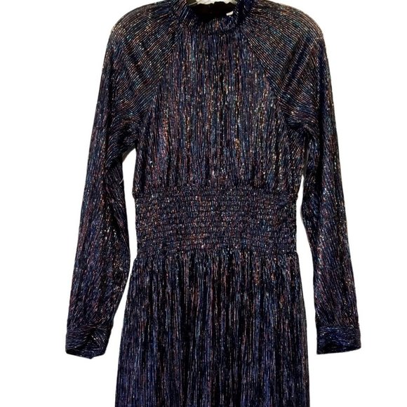 FOXIEDOX Navy/Multi-Color Metallic Thread Cocktail Dress  Hi-Low  sz Medium  NWT - Picture 1 of 11